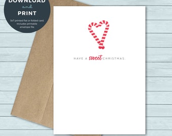 Printable Christmas Card | Candy Cane Holiday Christmas Greeting Card | Digital Download