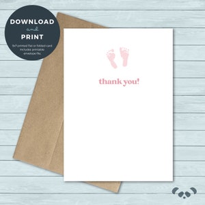 Druckbare Dankeschön-Karte | Baby-Geschenk Baby-Dusche Baby Füße Mädchen rosa Dankeschön-Grußkarte | Digitaler Download