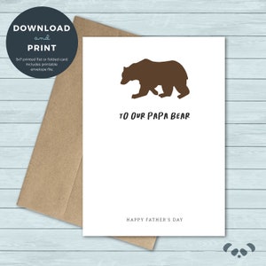 Carte printable de la fête des Pères | Ours, Papa Ours, Père, Papa, Papa | Carte de la fête des Pères | Téléchargement numérique