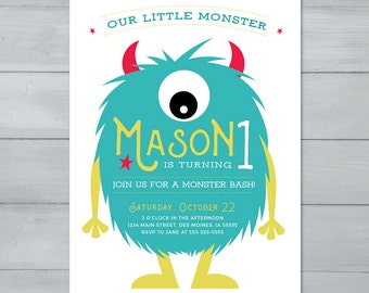 Monster Birthday Party Invitation  |  Hairy Creature Monster Birthday Invite  |  Monster Invitation