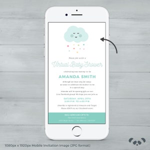 Rain Cloud Shower Sprinkle Pink Blue Yellow Virtual Baby Shower Invitation and Facebook Event Cover Image Social Distance Baby Shower image 5