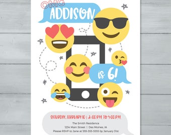 Emoji Invitation  |  Emoji Birthday Invitation  |  Emoticon Invitation  |  Smiley Face Text Emoji Birthday Invite