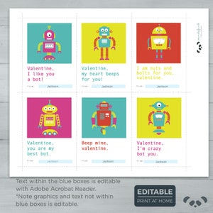 Kids Valentine cards Robot Valentines Robot Computer Kid Valentine Cards Editable Instant Download image 2