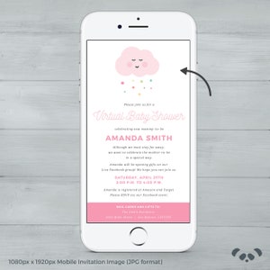 Rain Cloud Shower Sprinkle Pink Blue Yellow Virtual Baby Shower Invitation and Facebook Event Cover Image Social Distance Baby Shower image 2