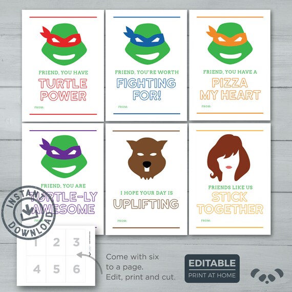 Kids Valentine Cards Teenage Mutant Ninja Turtles Valentines | Etsy