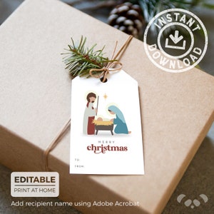 Printable Christmas Gift Tags | Nativity Scene Christmas Gift Tags  |  Holiday Gift Tags  |  Editable Instant Download