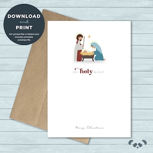 Printable Christmas Card | Oh Holy Night Nativity Scene Christmas Greeting Card | Digital Download