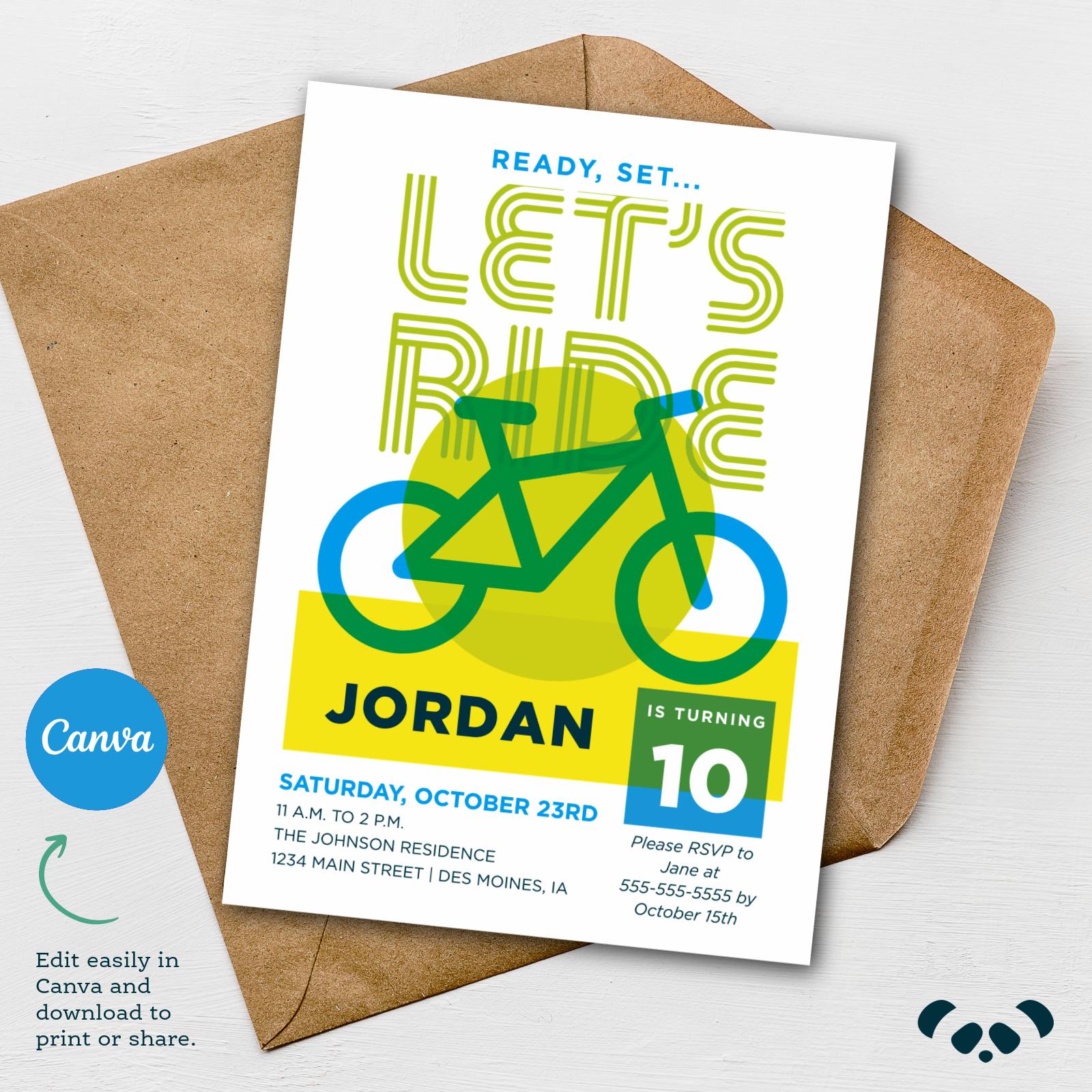 Bicycle Birthday Party Invitation | Let's Ride Bike Birthday Invite ...