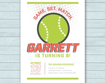 テニスの誕生日招待状 | テニスボールの誕生日招待状 | スポーツボールの招待状