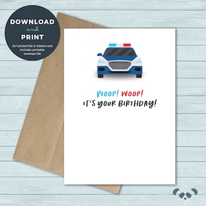 Druckbare Geburtstagskarte | Polizeiauto, Cop, Sirene Geburtstagskarte | Geburtstagskarte | Digitaler Download
