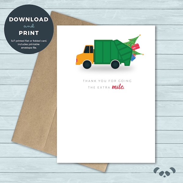 Printable Thank You Card | Garbage Person Christmas Holiday Thank You Greeting Card | Digital Download