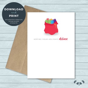 Printable Christmas Card | Santa Bag Presents Gifts Holiday Christmas Greeting Card | Digital Download