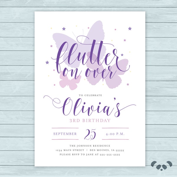 Butterfly Birthday Party Invitation  |  Butterfly Invite  |  Butterfly Flutter Birthday Invite