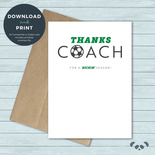 Printable Thank You Card | Thanks Coach Soccer Coach Thank You Greeting Card | Digital Download