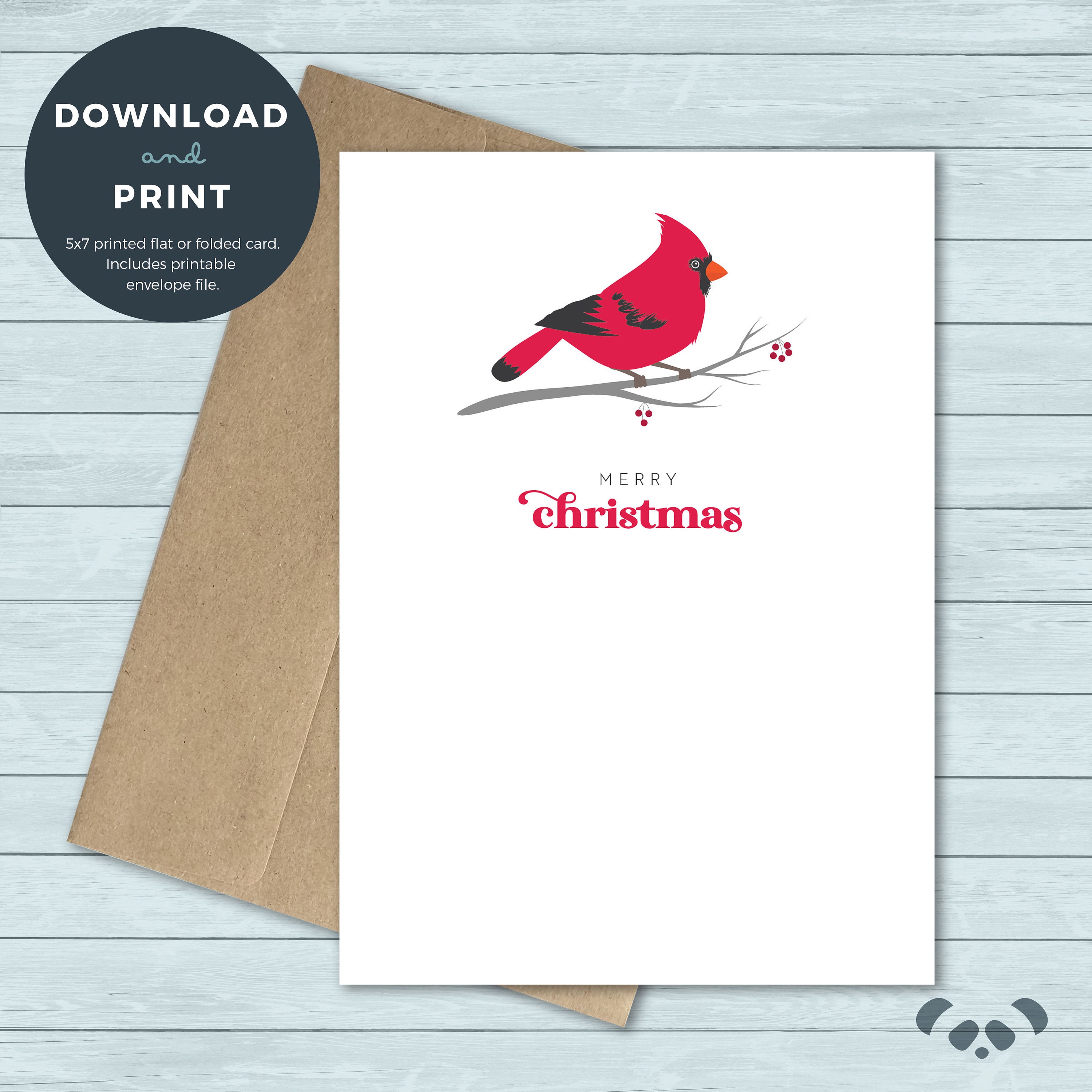 Printable Christmas Card | Cardinal Bird Branch Christmas Greeting Card | Digital Download