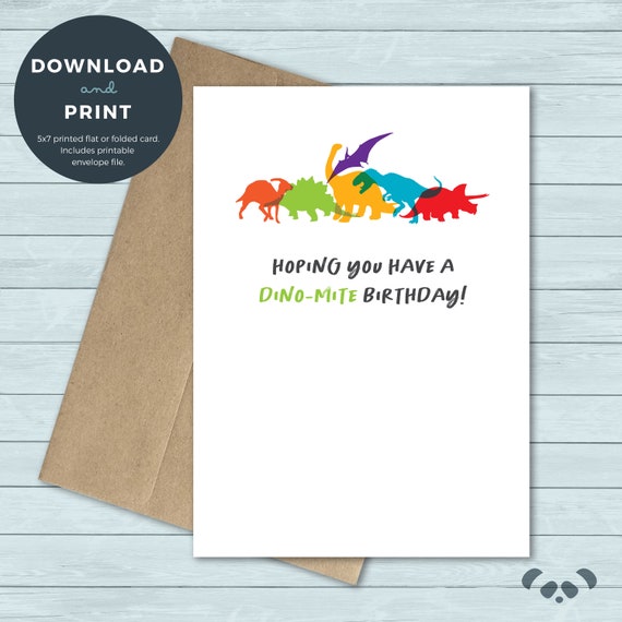 Printable Birthday Card Dinosaur T-rex Brachiosaurus | Etsy