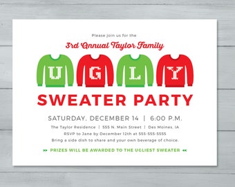 Ugly Sweater Party Invitation  |  Christmas Sweater Invitation  |  Xmas Sweater Party Invite  |  Holiday Sweater Party Invitation