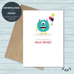Printable Birthday Card | Monster Alien Balloon Birthday Card | Birthday Card | Digital Download