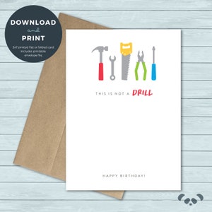 Cartão de aniversário imprimível | ferramentas, martelo, chave de fenda, chave inglesa, cartão de aniversário | Cartão de aniversário | Download digital