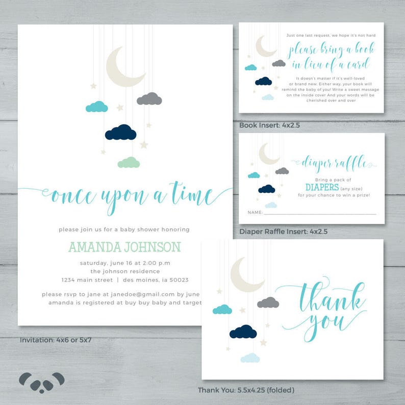 Moon Star Baby Shower Invitation Suite Moon Stars Etsy