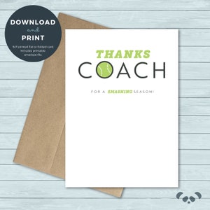 Carte de remerciement imprimable | Merci coach tennis coach merci carte de vœux | Téléchargement numérique