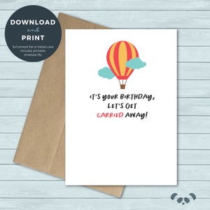 Cartão de aniversário imprimível | balão de ar quente, deixe-nos levar cartão de aniversário | Cartão de aniversário | Download digital