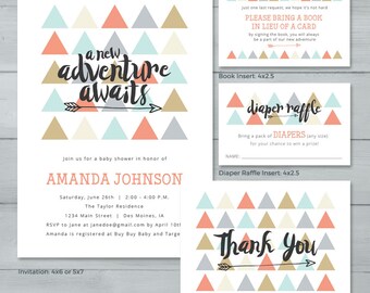 A New Adventure Awaits Baby Shower Invitation Suite  |  Triangles Arrow Baby Shower Invite  |  Gender Neutral Baby Shower Invite