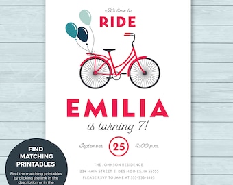 Bicycle Birthday Party Invitation  |  Bike Birthday Invite