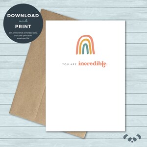 Carte d’encouragement imprimable | Arc-en-ciel Vous êtes incroyable carte de vœux d’encouragement | Téléchargement numérique