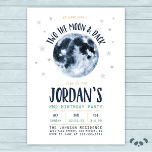 Two the Moon and Back Birthday Invitation  |  Out of this World Invitation  |  Moon and Stars Invite  |  Outer Space Invite