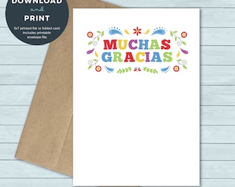 Printable Thank You Card | Muchas Gracias Spanish Thank You Greeting Card | Digital Download