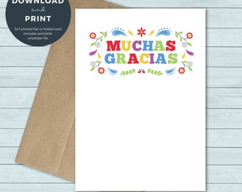 Printable Thank You Card | Muchas Gracias Spanish Thank You Greeting Card | Digital Download