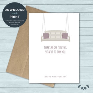 Druckbare Liebe Jahrestagskarte, Eltern, Freund Jahrestag | Porch Swing, Niemand, den ich lieber neben Jubiläumskarte | Digitaler Download