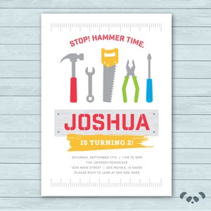 Tools Construction Build Birthday Party Invitation |  Hammer Saw Screwdriver Wrench Invite  |  Tools Birthday Party Invitation