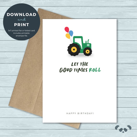 Printable Birthday Card Tractor Farming Farmer Balloons - Etsy