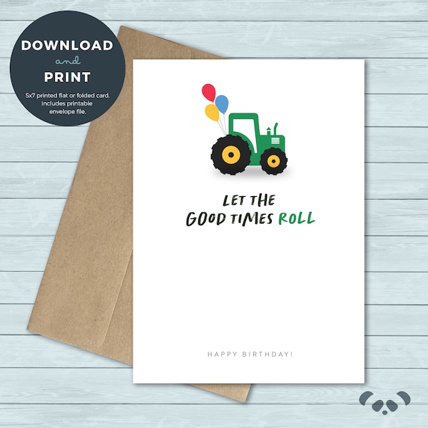 Printable Birthday Card | Tractor Farming Farmer Balloons Birthday Card | Birthday Card | Digital Download