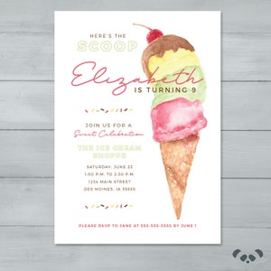 Eiscreme-Geburtstags-Einladung |  Ice Cream Cone Einladung |  Süße Feier einladen |  Gelato, Frozen Yogurt, Froyo Invite