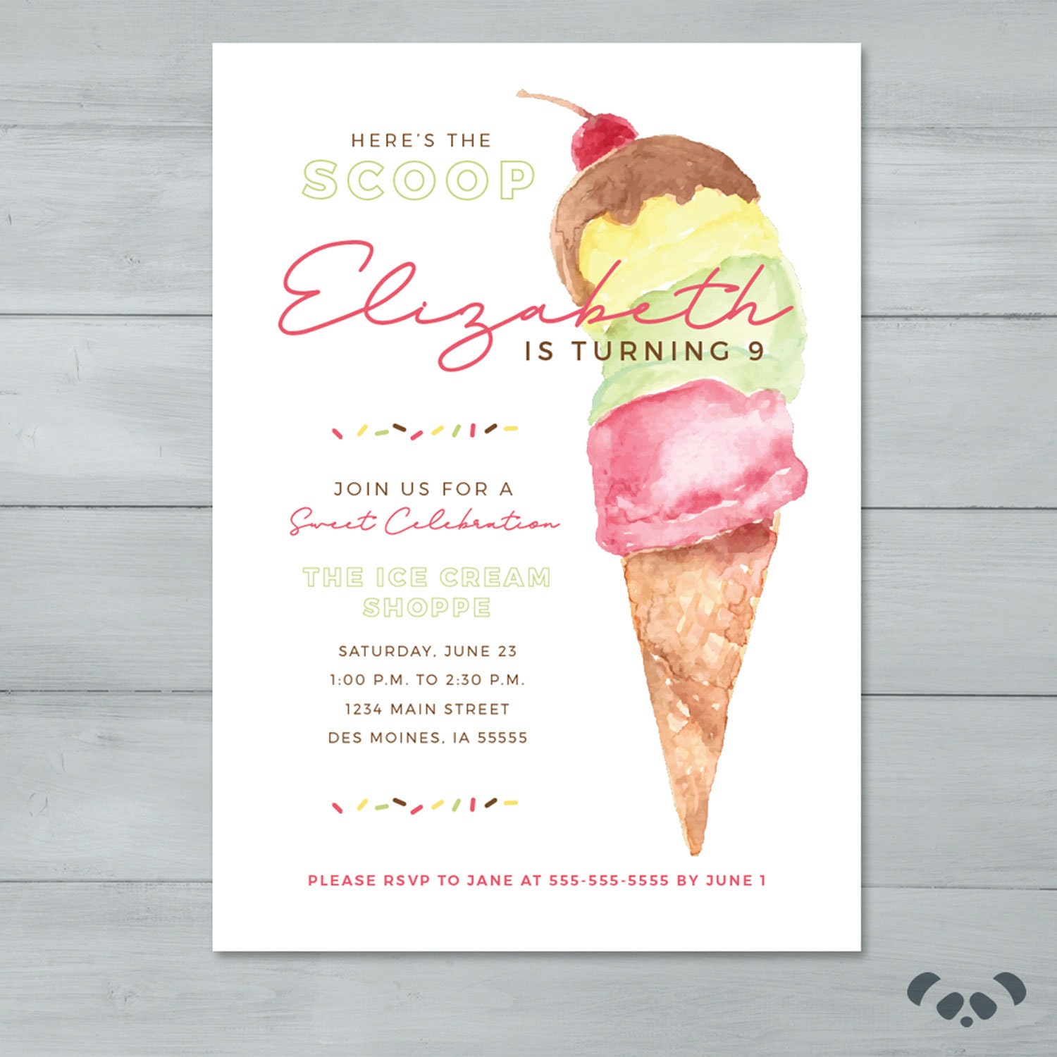 Editable Double the Scoops Twin Birthday Ice Cream Invitation -   Portugal