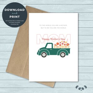 Printable Mother&#39;s Day Card | Truck, Vintage, Flowers, Floral Mother&#39;s Mom Day Card | Mother&#39;s Day Card | Digital Download
