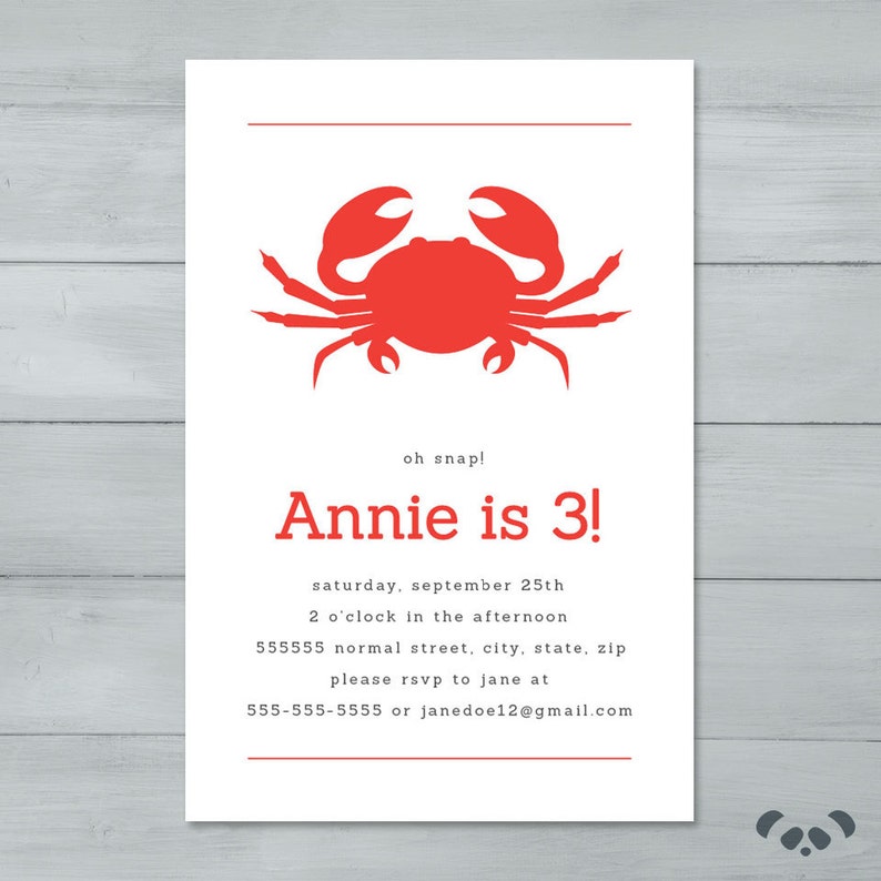 An Invitation From A Crab Crab Birthday Party Invitation Crab Invite Crab | Etsy