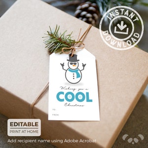 Printable Christmas Gift Tags | Snowman Cool Christmas Gift Tags  |  Snowman Gift Tags  |  Editable Instant Download