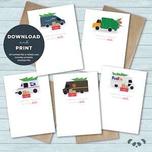 Druckbare Dankeskarten-Bundle |  Lieferservice Mitarbeiter Müll Weihnachten Weihnachten Danke Grußkarte | Digitaler Download