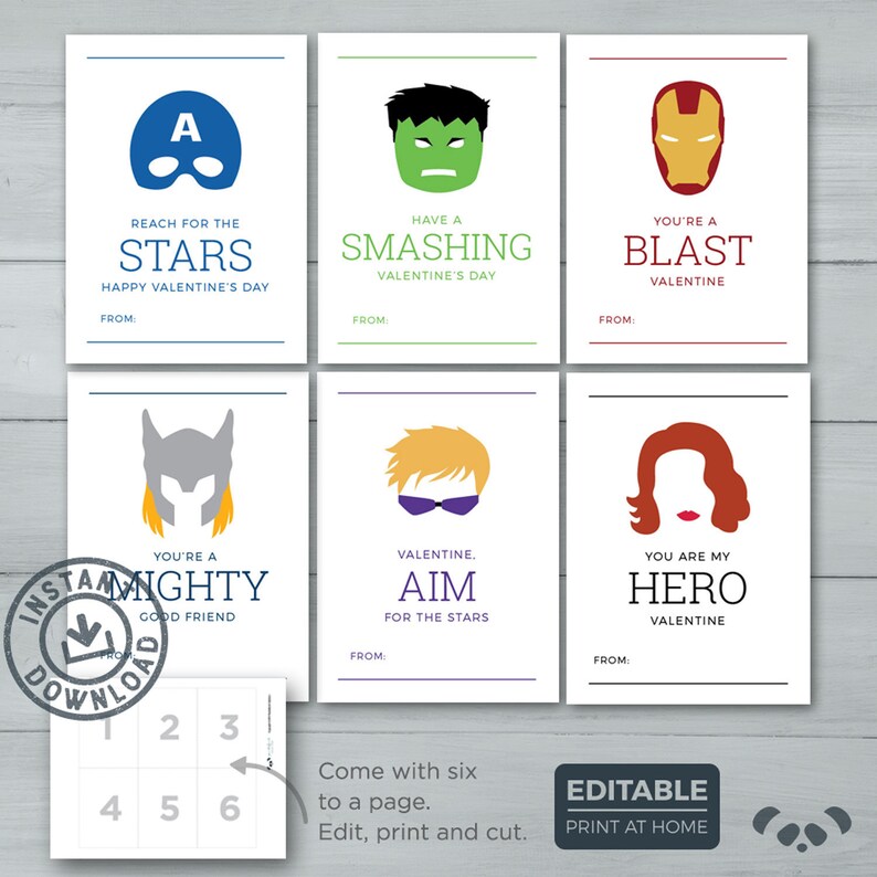 Kids Valentine Cards Avengers Superhero Valentines Black Etsy