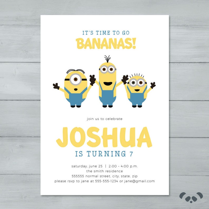 Minion Birthday Party Invitation Minion Banana Birthday Etsy