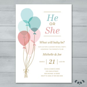 Pink Blue Balloons Gender Reveal Invito  Bambino Doccia Ragazza Invito Ragazza doccia bambino
