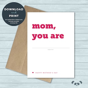 Printable Mother&#39;s Day Card | Fill In the Blank, Mad Lib Mother&#39;s Mom Day Card | Mother&#39;s Day Card | Digital Download