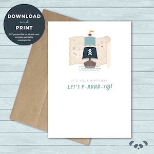 Tarjeta de cumpleaños imprimible / Barco pirata, Tarjeta de cumpleaños del mapa del tesoro / Tarjeta de cumpleaños / Descarga digital