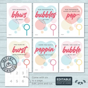 Cartes de la Saint-Valentin pour enfants | Bubbles Bubble Wand Saint Valentin | Blow Me Away Cartes de classe à bulles Saint-Valentin | Téléchargement instantané modifiable
