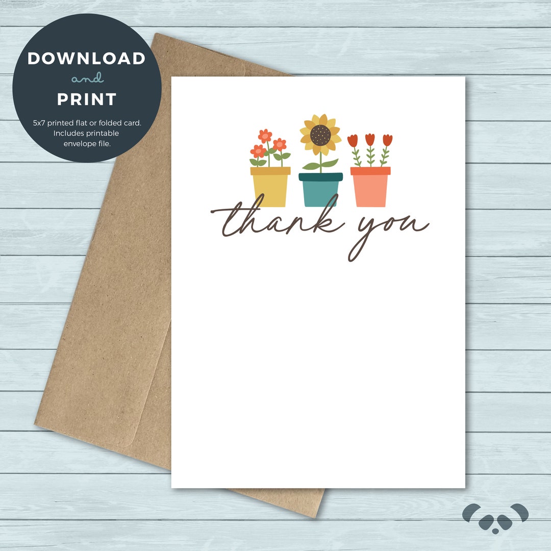 Printable Thank You Card | Flowers Blooms Sunflower Flower Pot Thank ...