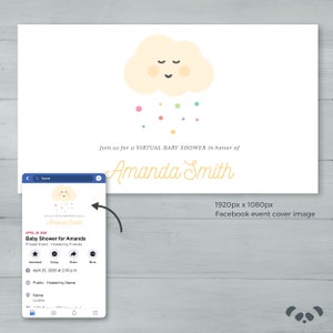 Rain Cloud Shower Sprinkle Pink Blue Yellow Virtual Baby Shower Invitation and Facebook Event Cover Image Social Distance Baby Shower image 9